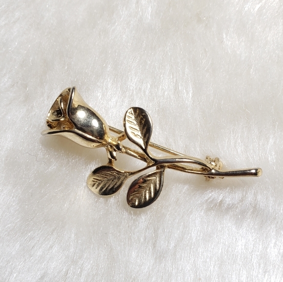 VINTAGE Small Gold Tone Rose Brooch Pin - Picture 1 of 6